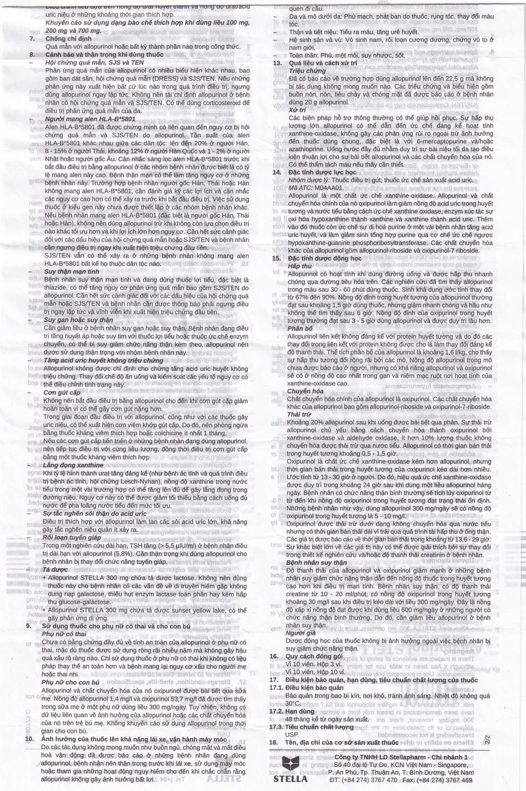 Thuốc Allopurinol 300mg Stella Pharm giảm sự hình thành acid uric, điều trị bệnh gout (10 vỉ x 10 viên)