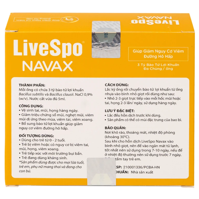 Dung dịch vệ sinh tai, mũi, họng Livespo Navax 5ml giảm sổ mũi, viêm tai, viêm xoang (5 ống và 1 bình nhỏ giọt)