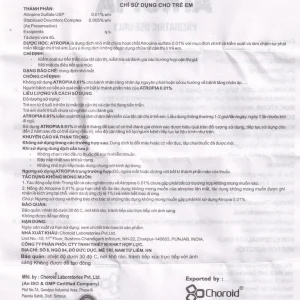 Dung dịch nhỏ mắt ATROPIA 5ml Choroid kiểm soát và làm chậm sự phát triển tật cận thị ở trẻ em