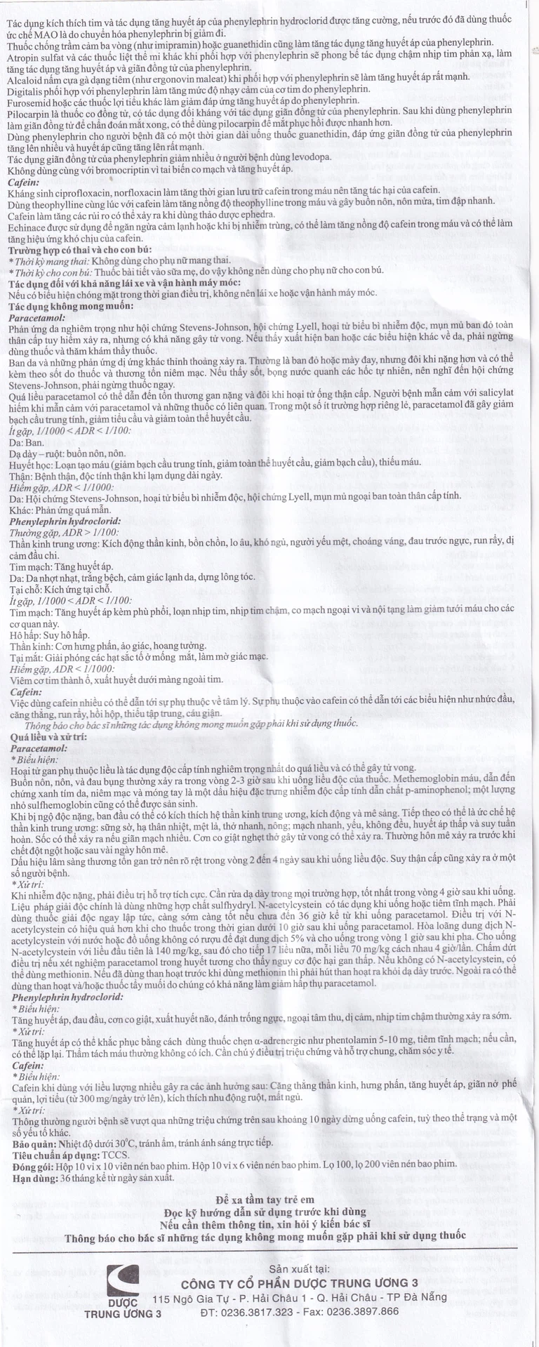 Thuốc Ceteco Cenflu TW3 không gây buồn ngủ, giảm cơn đau do viêm xoang (10 vỉ x 10 viên)