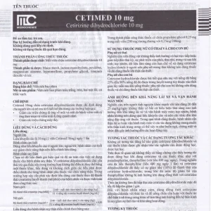 Thuốc Cetimed 10mg Medochemie điều trị triệu chứng viêm mũi dị ứng (1 vỉ x 10 viên)