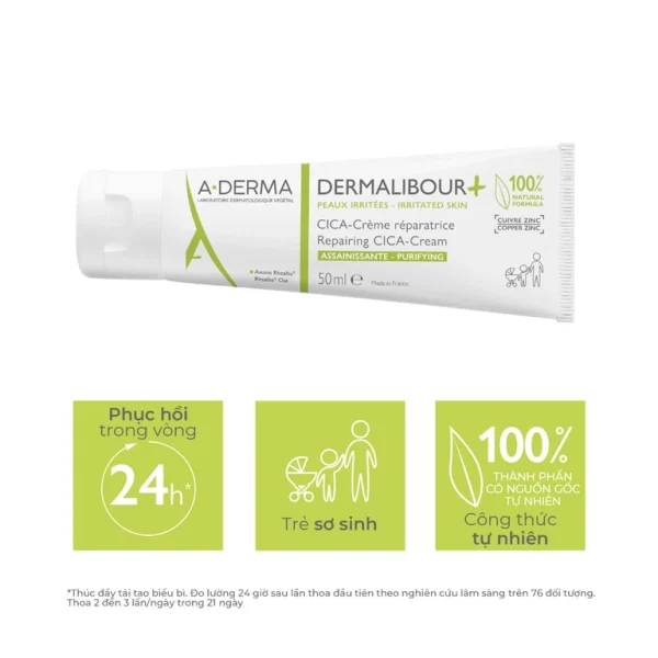 Kem A-Derma​​​​​​​ Dermalibour​​​​​​​​​​​​​​+ Repairing Cream làm dịu da dùng hằng ngày cho da kích ứng (50ml)