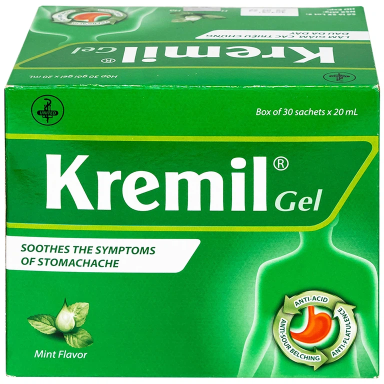 Dung dịch Kremil Gel United Pharma giảm loét dạ dày - tá tràng, viêm thực quản (30 gói x 20ml)