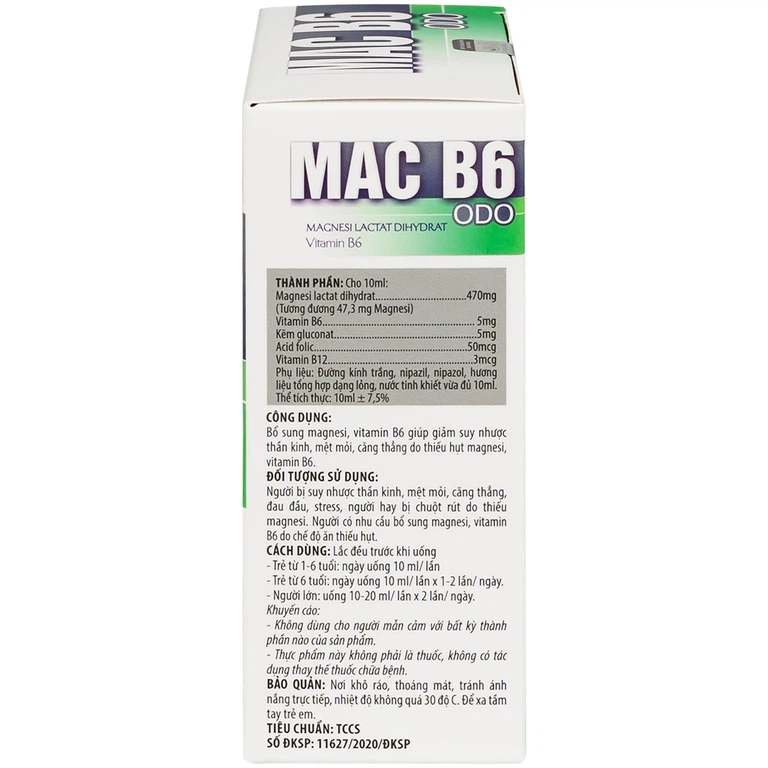 Siro Mac B6 ODO 10ml Odoriko bổ sung magnesi, vitamin B6 (20 ống)
