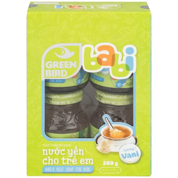 Nước Yến Sào Green Bird Babi hương vani giúp tăng cường đề kháng và hệ miễn dịch (4 hũ x 72g)