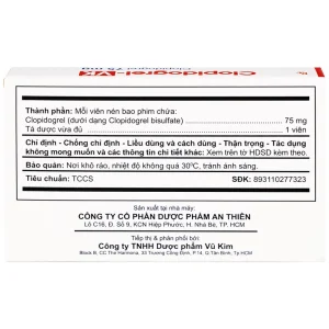 CLOPIDOGREL-VK 75MG AN THIÊN 3X10
