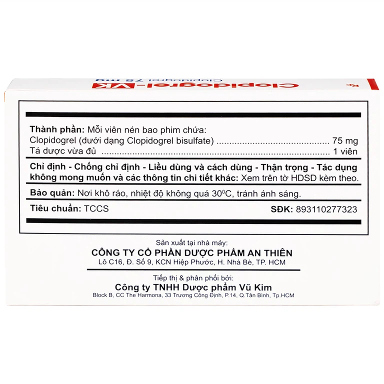 CLOPIDOGREL-VK 75MG AN THIÊN 3X10