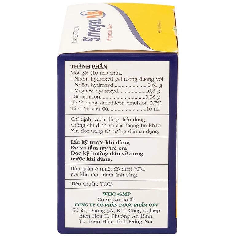 Hỗn dịch uống Simegaz Plus OPV vị bạc hà, điều trị viêm loét dạ dày , tăng acid dạ dày (20 gói x 10ml)