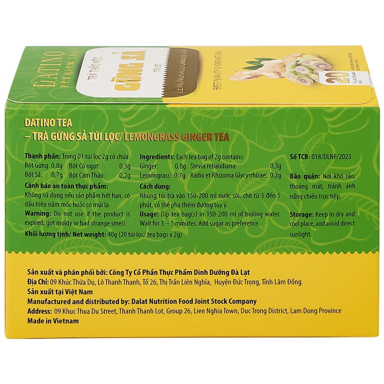 Trà thảo mộc gừng sả Datino Premium Tea hỗ trợ giảm nghẹt mũi, sổ mũi, buồn nôn (20 túi x 2g)