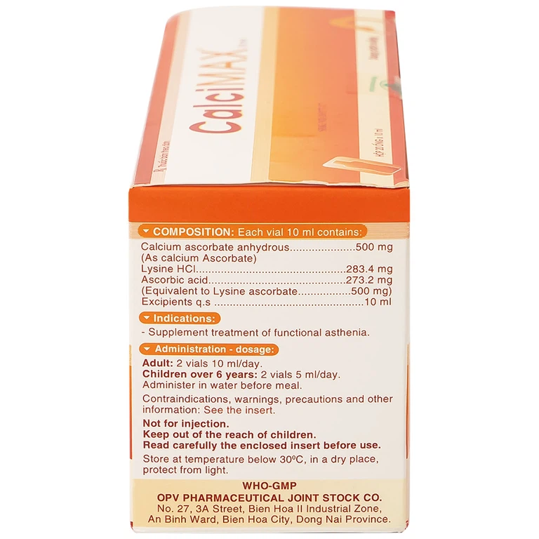 Dung dịch uống CalciMAX OPV giúp ngon miệng, chắc khỏe xương (20 ống x 10ml)