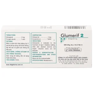 Thuốc Glumerif 2 DHG điều trị bệnh đái tháo đường típ 2 (3 vỉ x 10 viên)