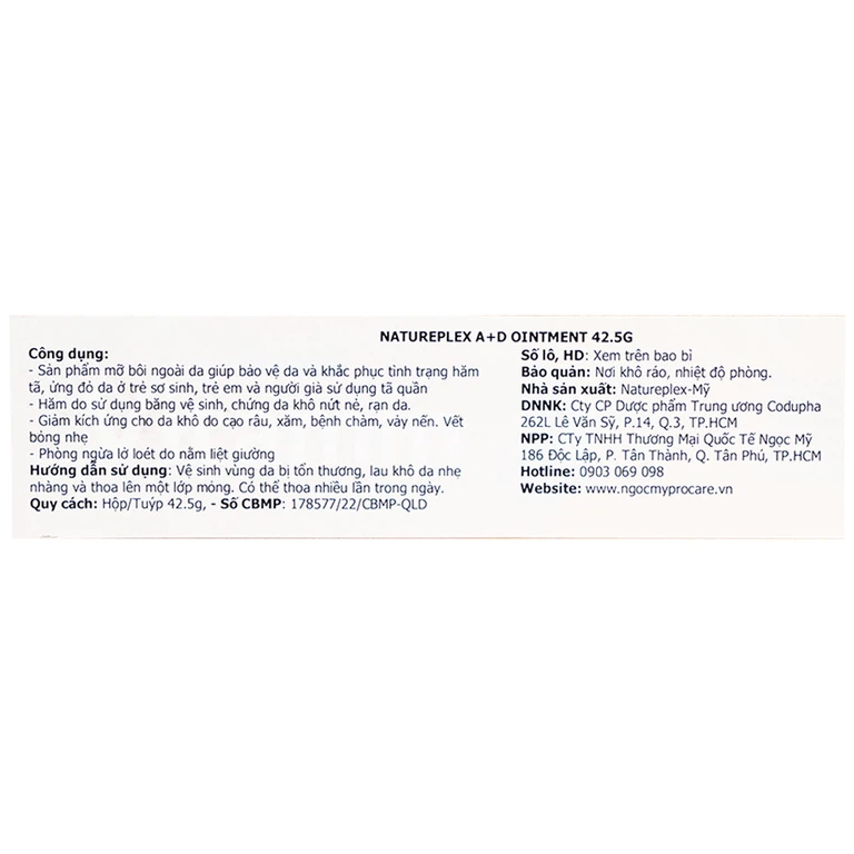 Kem Natureplex A+D Ointment 42.5g Natureplex hỗ trợ giảm và ngăn ngừa hăm tã