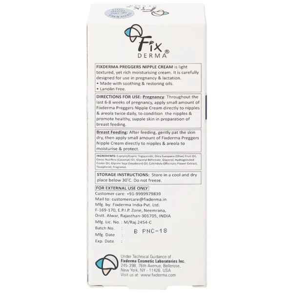 Kem Preggers Soothing Nipple Cream Fixderma hỗ trợ dưỡng ẩm, phục hồi, làm dịu núm vú bị khô (20g)