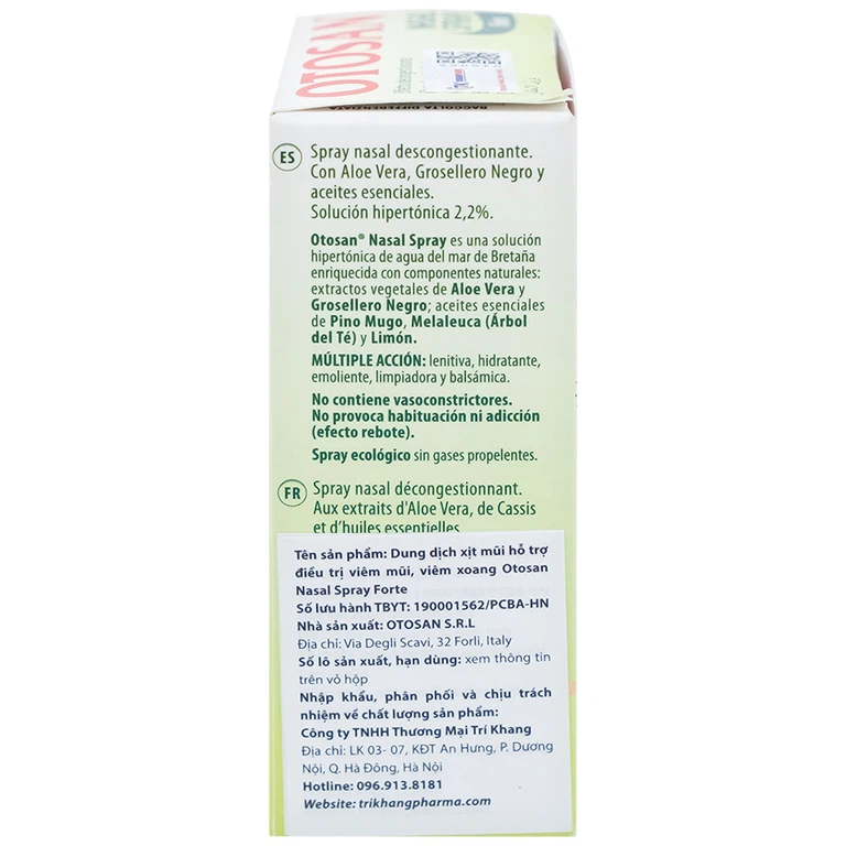 Dung dịch xịt mũi Otosan Nasal Spray Forte hỗ trợ điều trị viêm mũi, viêm xoang (30ml)