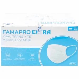 Khẩu trang y tế Famapro Extra màu trắng 4 lớp hỗ trợ ngăn khói, bụi, kháng khuẩn (50 cái)