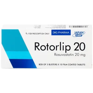 Thuốc Rotorlip 20 DHG điều trị tăng cholesterol máu, dự phòng biến cố tim mạch (3 vỉ x 10 viên)
