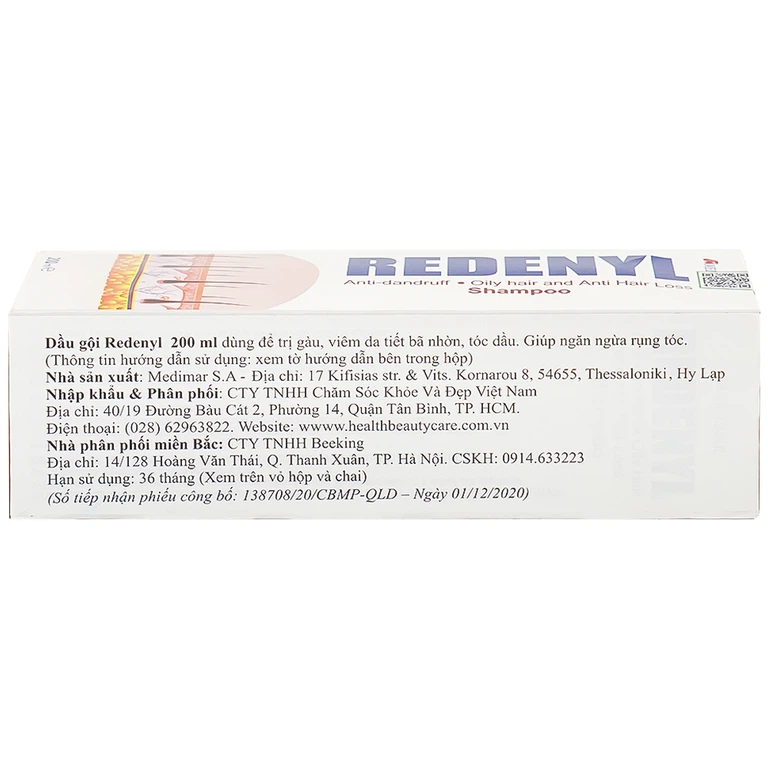 Dầu gội Redenyl Medimar dùng để trị gàu, viêm da tiết bã nhờn, ngăn ngừa rụng tóc (200ml)
