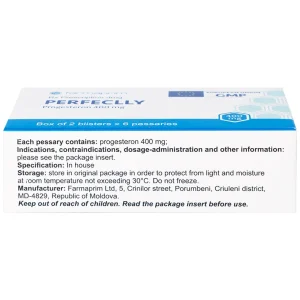 Viên đặt âm đạo Perfeclly 400mg Farmaprim điều trị hội chứng tiền kinh nguyệt (2 vỉ x 6 viên)