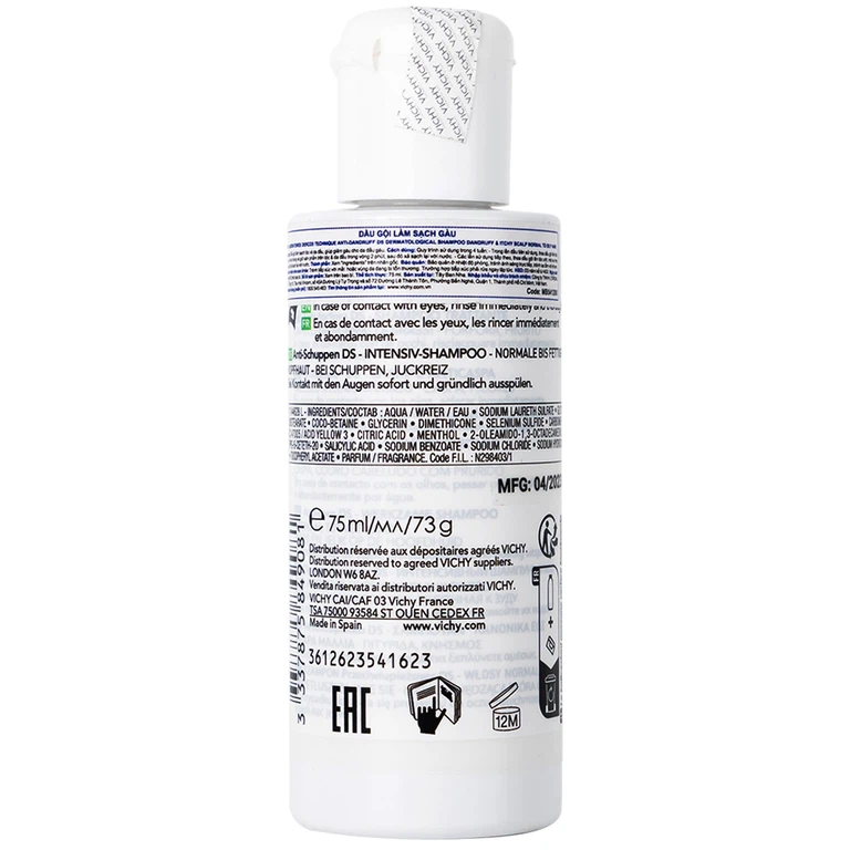 Dầu gội làm sạch gàu Vichy Laboratoires Dercos Technique Anti-Dandruff Ds Dermatological (75ml)