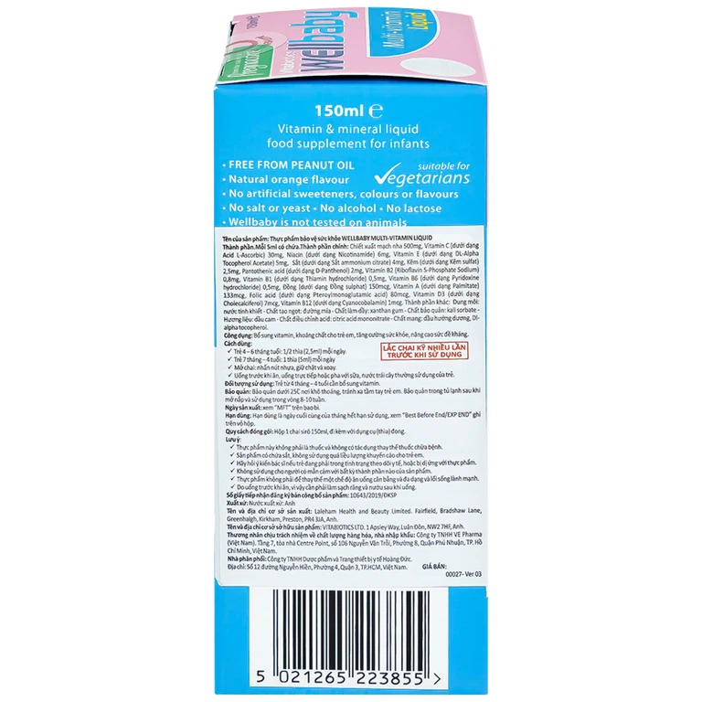 Siro Wellbaby Multi-Vitamin Liquid Vitabiotics bổ sung vitamin và khoáng chất cho trẻ (150ml)
