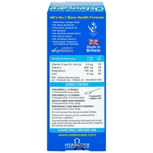 Dung dịch Osteocare Liquid Vitabiotics bổ sung canxi, magiê, vitamin D, kẽm giúp xương chắc khỏe (200ml)