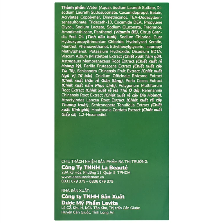 Dầu gội thảo dược La Beauty loại bỏ dầu nhờn trên da đầu, ngăn nấm, gàu và giảm gãy rụng (300ml)
