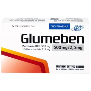 Thuốc Glumeben 500mg/2,5mg DHG điều trị đái tháo đường típ 2 (3 vỉ x 10 viên)