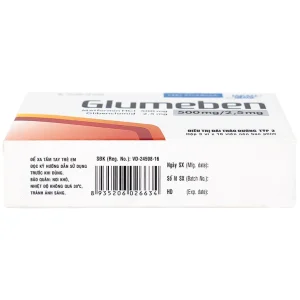Thuốc Glumeben 500mg/2,5mg DHG điều trị đái tháo đường típ 2 (3 vỉ x 10 viên)