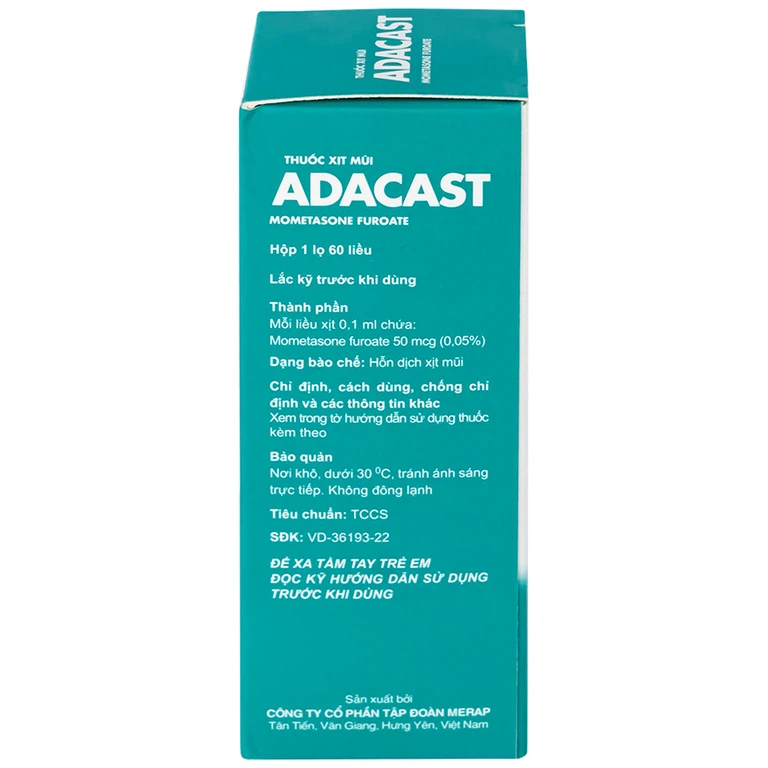 Thuốc xịt mũi Adacast Meraplion điều trị viêm mũi dị ứng, sung huyết và mất mùi, viêm mũi xoang (60 liều)