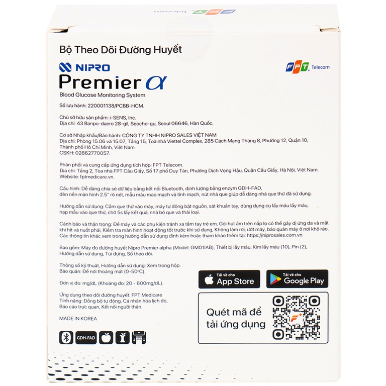 Máy đo đường huyết Nipro Premier Alpha giúp đo đường huyết một cách an toàn, nhanh chóng, chính xác