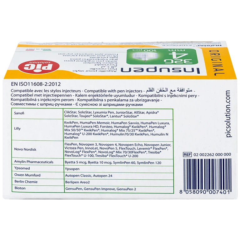 Đầu kim tiêm tiểu đường PIC Insupen Original dùng để gắn vào đầu bút tiêm insulin (100 Cái)