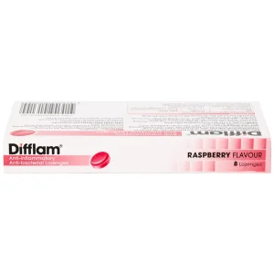 Viên ngậm kháng viêm Difflam vị quả mâm xôi Unique Pharma hỗ trợ điều trị viêm amidan, đau họng (1 vỉ x 8 viên)
