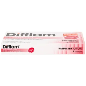 Viên ngậm kháng viêm Difflam vị quả mâm xôi Unique Pharma hỗ trợ điều trị viêm amidan, đau họng (1 vỉ x 8 viên)