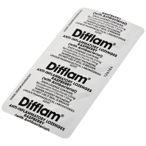 Viên ngậm kháng viêm Difflam vị quả mâm xôi Unique Pharma hỗ trợ điều trị viêm amidan, đau họng (1 vỉ x 8 viên)