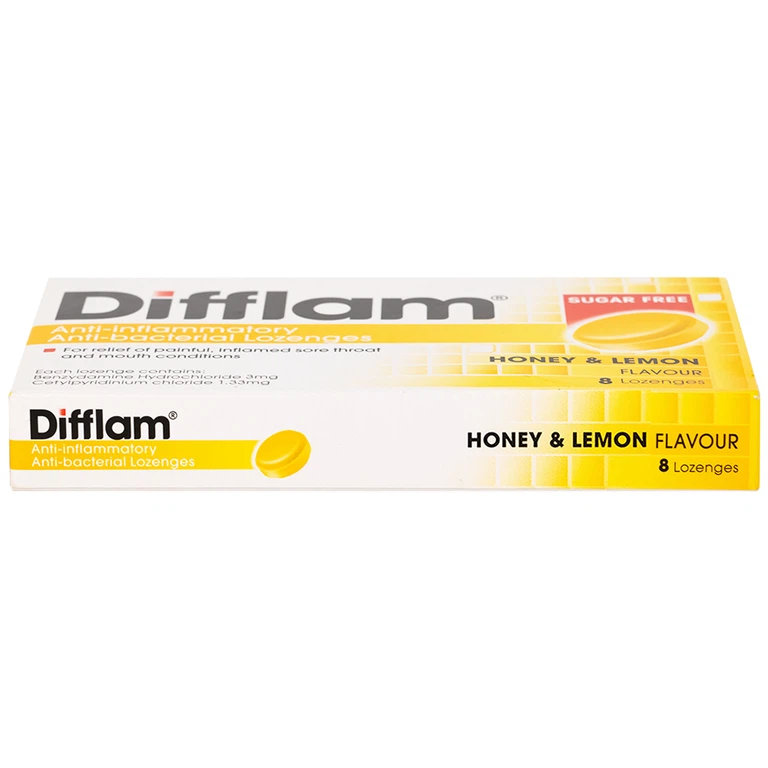 Viên ngậm kháng viêm Difflam vị chanh Unique Pharma hỗ trợ điều trị viêm amidan, đau họng (1 vỉ x 8 viên)