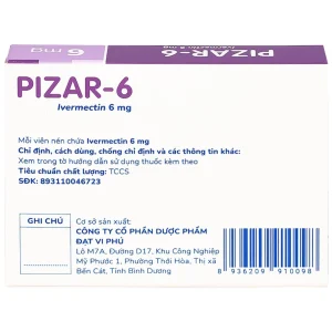 Viên nén Pizar-6 DaViPharm điều trị các bệnh nhiễm giun lươn, giun chỉ (1 vỉ x 4 viên)