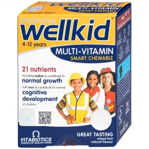 Viên nhai Wellkid multi-vitamin smart chewable 4-12 years Vitabiotics tăng cường sức khỏe (3 vỉ x 10 viên)