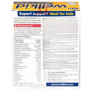 Viên nhai Wellkid multi-vitamin smart chewable 4-12 years Vitabiotics tăng cường sức khỏe (3 vỉ x 10 viên)