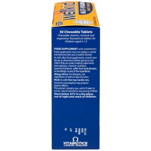 Viên nhai Wellkid multi-vitamin smart chewable 4-12 years Vitabiotics tăng cường sức khỏe (3 vỉ x 10 viên)