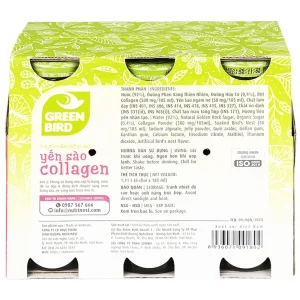 Nước yến sào Collagen Greenbird giúp bổ sung năng lượng, dưỡng chất từ yến sào và collagen (6 chai x 185ml)
