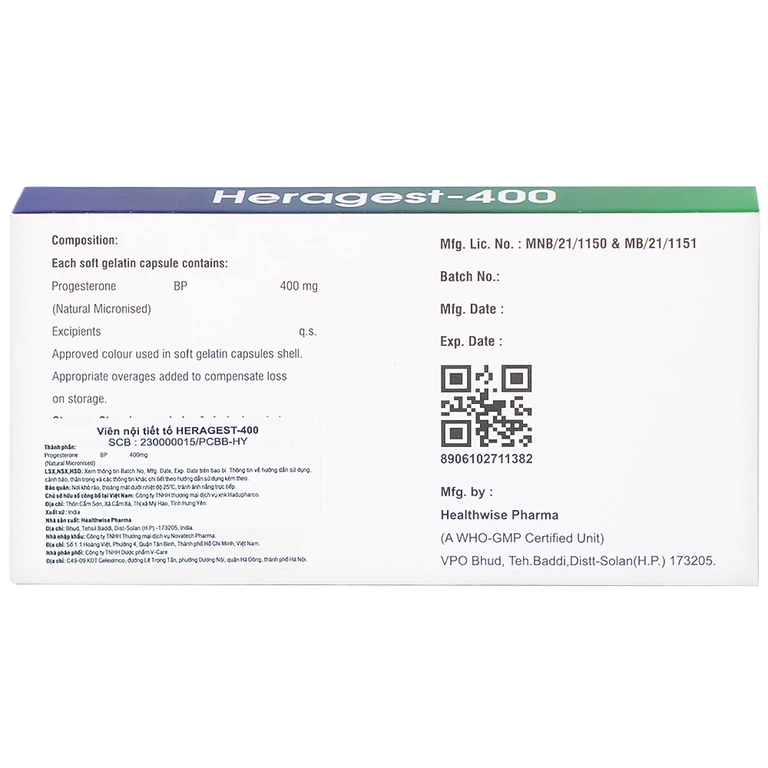 Viên nội tiết tố Heragest - 400 hỗ trợ dự phòng sảy thai, vô sinh nữ, hội chứng tiền kinh nguyệt (1 vỉ x 10 viên)