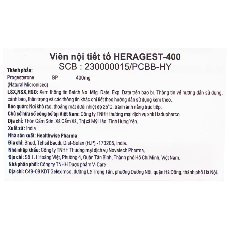 Viên nội tiết tố Heragest - 400 hỗ trợ dự phòng sảy thai, vô sinh nữ, hội chứng tiền kinh nguyệt (1 vỉ x 10 viên)