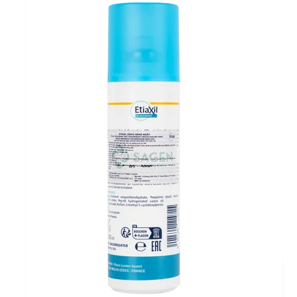 Khử mùi dạng xịt Etiaxil Déodorant Anti - Transpirant Protection 48h Pieds kiểm soát tuyến mồ hôi chân (100ml)