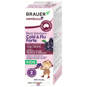 Dung dịch Black ElderBerry Cold And Flu Forte 100ml Brauer hỗ trợ giảm các triệu chứng ho, sổ mũi do cảm