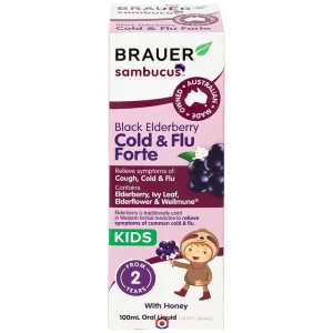 Dung dịch Black ElderBerry Cold And Flu Forte 100ml Brauer hỗ trợ giảm các triệu chứng ho, sổ mũi do cảm
