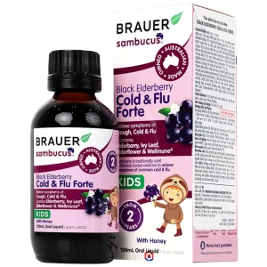 Dung dịch Black ElderBerry Cold And Flu Forte 100ml Brauer hỗ trợ giảm các triệu chứng ho, sổ mũi do cảm