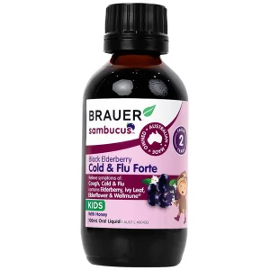 Dung dịch Black ElderBerry Cold And Flu Forte 100ml Brauer hỗ trợ giảm các triệu chứng ho, sổ mũi do cảm