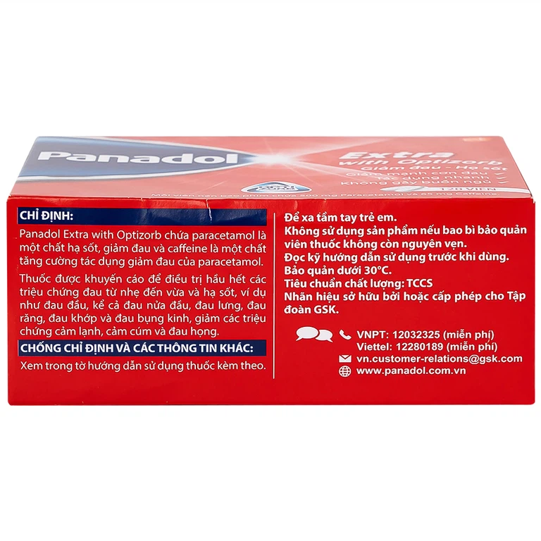 Viên nén Panadol Extra With Optizorb GSK giảm đau, hạ sốt nhanh, không gây buồn ngủ (12 vỉ x 10 viên)