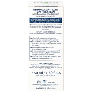 Kem Dermacos Anti-Acne Matting Cream giảm nhờn, ngăn ngừa mụn (50ml)