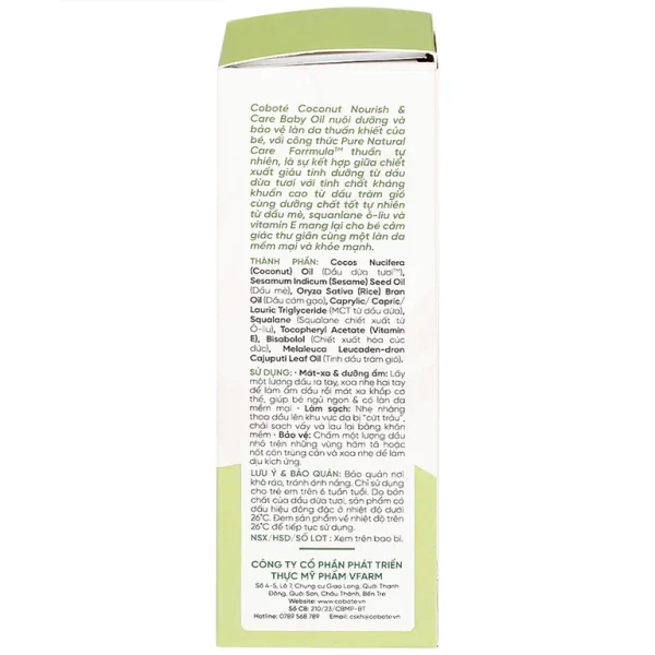 Dầu Massage Cho Bé Nourish & Care Baby Oil Coboté 50ml dưỡng ẩm, dịu vết công trùng cắn, giảm rôm sảy, cứt trâu